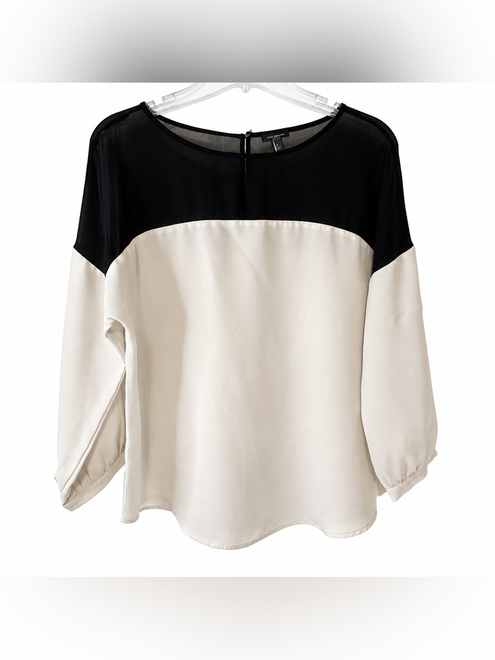 PtP 2” Small Ann Taylor Black Ivory Colorblock Sheer Blouse